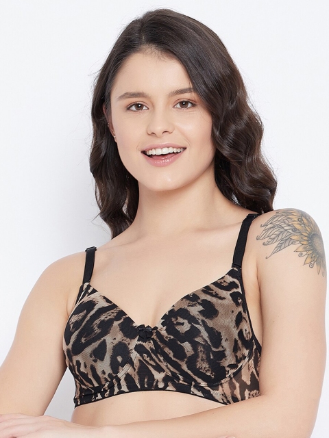 

Clovia Black & Brown Printed Non-Wired Full Coverage T-shirt Bra