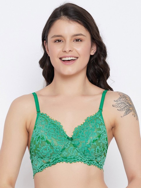 

Clovia Green Floral Heavily Padded Everyday Bra