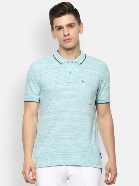 

Van Heusen Sport Men Turquoise Blue Self-Design Polo Collar Pockets T-shirt