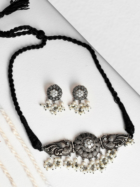 

Infuzze Oxidised Silver-Plated Black Pearls Jewellery Set