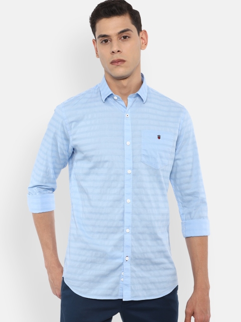 

Louis Philippe Sport Men Blue Slim Fit Horizontal Stripes Pure Cotton Striped Casual Shirt
