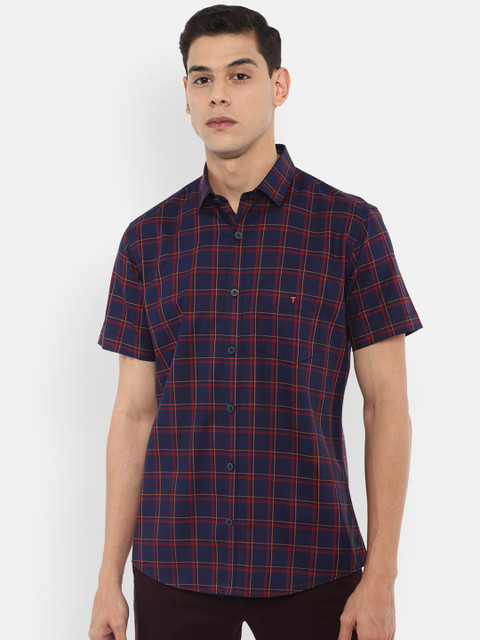 

Louis Philippe Sport Men Navy Blue Slim Fit Pure Cotton Checked Casual Shirt