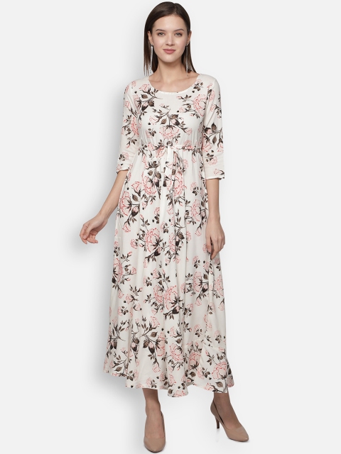 

Dipsha Off White & Grey Floral A-Line Midi Dress