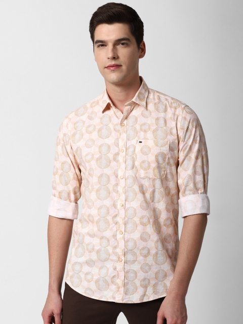 

Peter England Casuals Men Beige Slim Fit Opaque Printed Pure Cotton Casual Shirt