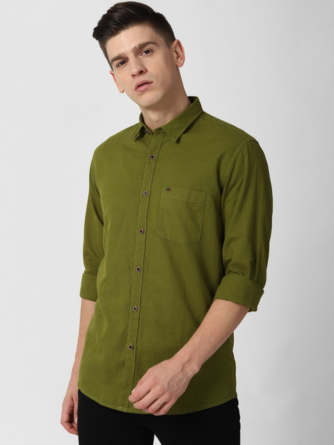 

Peter England Casuals Men Olive Green Slim Fit Opaque Cotton Linen Casual Shirt