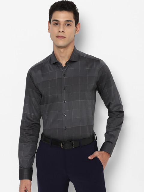 

SIMON CARTER LONDON Men Grey Slim Fit Windowpane Checked Opaque Pure Cotton Formal Shirt