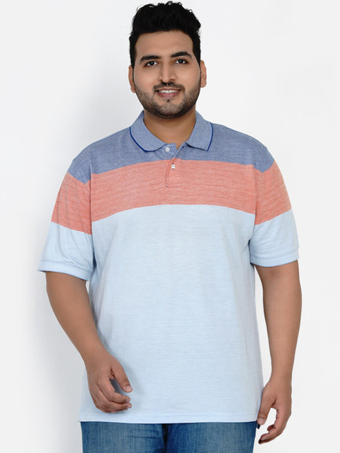 

Santonio Men Blue & Pink Colourblocked Cotton Polo Collar T-shirt
