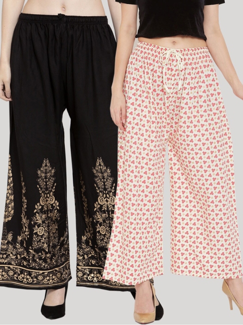 

Clora Creation Pack of 2 Women Black & Red Ethnic Motifs Printed Knitted Palazzos