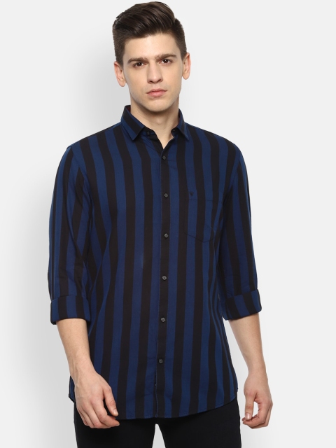 

Van Heusen Sport Men Navy Blue & Black Slim Fit Opaque Striped Pure Cotton Casual Shirt