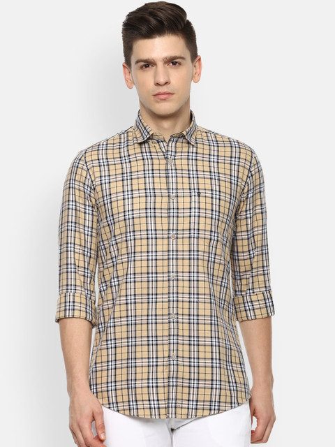 

Van Heusen Sport Men Beige Slim Fit Opaque Checked Pure Cotton Casual Shirt