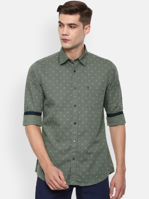 

Van Heusen Sport Men Olive Green Slim Fit Opaque Printed Cotton Linen Casual Shirt