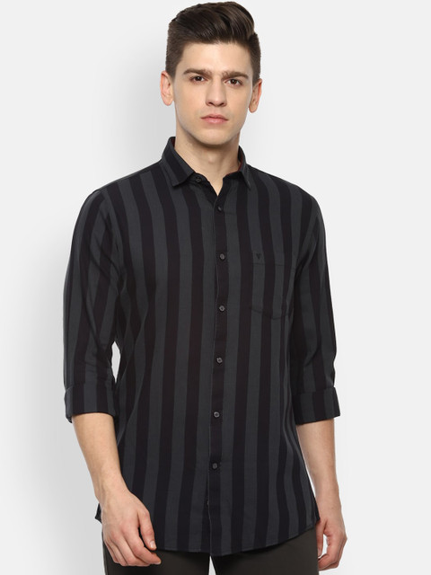 

Van Heusen Sport Men Grey Slim Fit Opaque Striped Pure Cotton Casual Shirt
