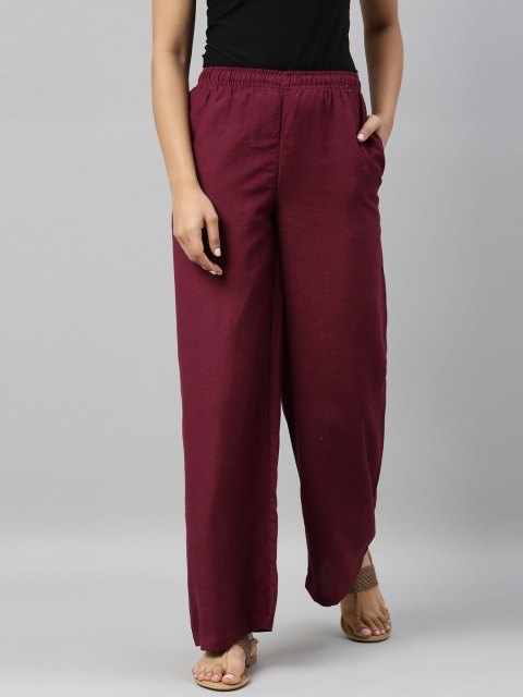 

Go Colors Women Burgundy Linen Ethnic Palazzos