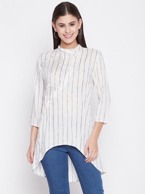 

Ruhaans White & Grey Striped Embellished Tunic