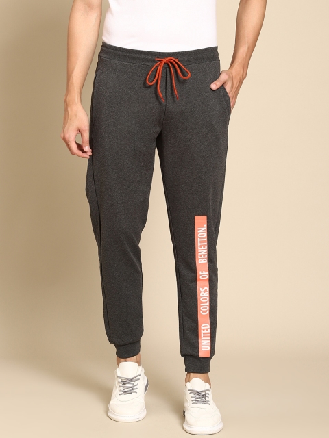 

United Colors of Benetton Men Charcoal Grey & Orange Striped Detail Joggers