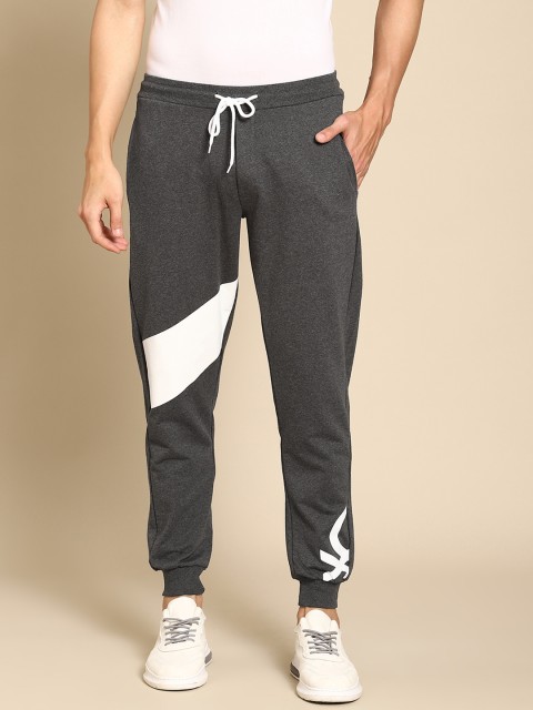 

United Colors of Benetton Men Charcoal Grey & White Brand Logo Print Joggers