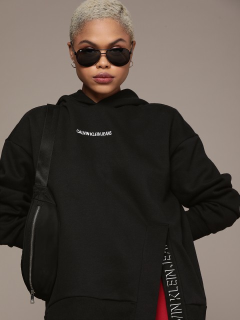 

Calvin Klein Jeans Women Black Shadow Logo Split Hooded Sweatshirt