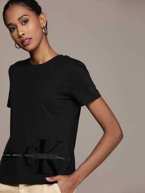 

Calvin Klein Jeans Women Black Brand Logo Printed T-shirt