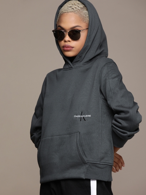 

Calvin Klein Jeans Women Grey Solid Hooded Pullover Sweatshirt