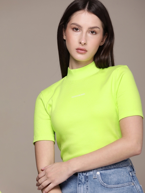 

Calvin Klein Jeans Women Lime Green High Neck Slim Fit T-shirt