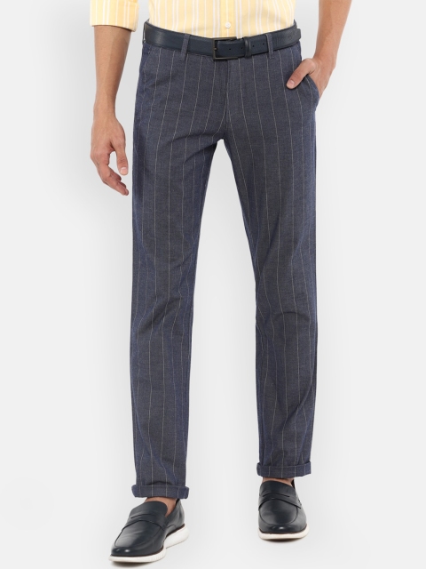 

Louis Philippe Sport Men Navy Blue Striped Slim Fit Casual Trousers