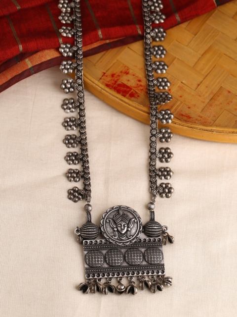 

Infuzze Women Silver-Toned Brass Statement Oxidised Necklace