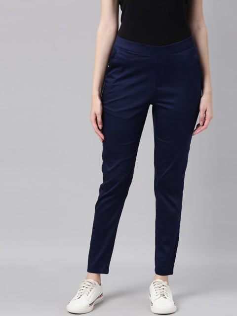 

Go Colors Women Navy Blue Slim Fit Cotton Trousers