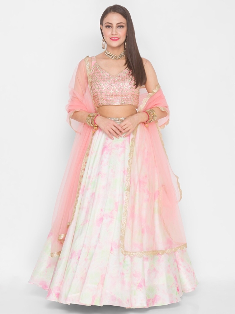 

6Y COLLECTIVE Pink & White Semi-stitched Lehenga -unstitched blouse &stitched dupatta