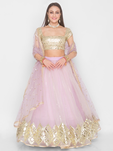 

6Y COLLECTIVE Lavender & Gold-Toned Semi-stitched Lehenga-unstitched blouse & dupatta