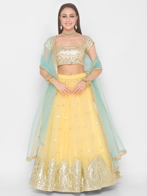 

6Y COLLECTIVE Mustard Yellow Semi-Stitched Lehenga & Unstitched Blouse With