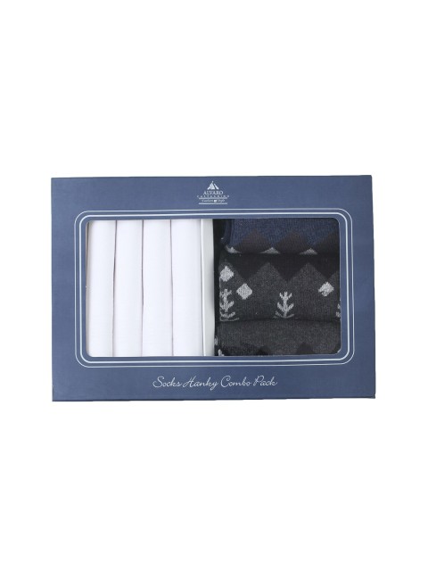 

Alvaro Castagnino Men Pack Of 3 Socks & Pack Of 5 Hanky Combo, Grey