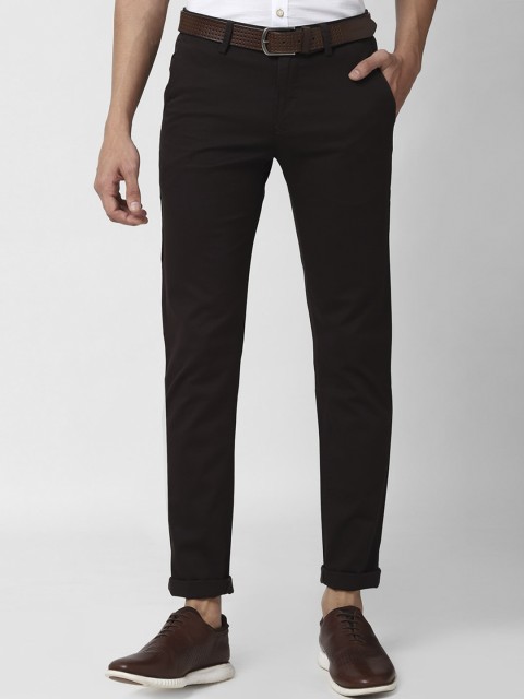 

Peter England Casuals Men Brown Slim Fit Mid Rise Plain Flat Front Trousers