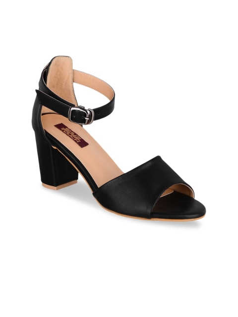 

SHUZ TOUCH Black Block Sandals with Buckles