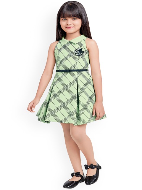 

Tiny Baby Girls Green Checked Peter Pan Collar Satin Dress