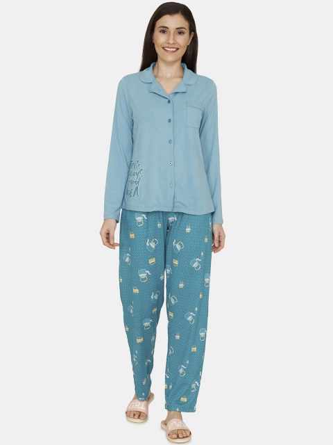

Zivame Women Blue Printed Night Suits
