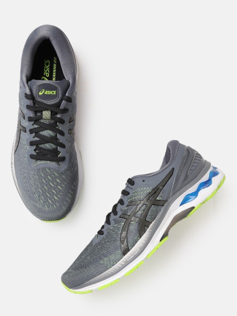 

ASICS Men Grey & Black Woven Design Gel-Kayano 27 Running Shoes