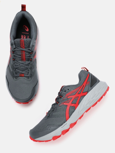

ASICS Men Charcoal Grey & Red Gel-SONOMA 6 Woven Design Running Shoes