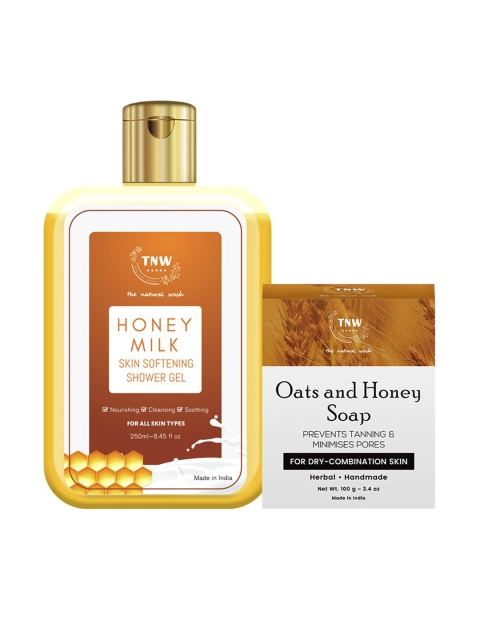 

TNW the natural wash Unisex Set of 2 Honey Milk Shower Gel 250 ML & Honey & Oats Soap, Multi