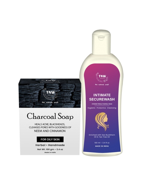 

TNW the natural wash Women Combo of Charcoal Soap and Intimate Wash- 100ml, Na