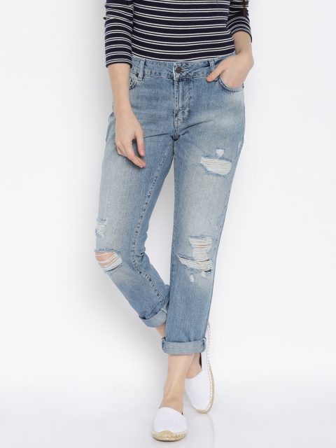 

Vero Moda Women Blue Regular Fit Mid-Rise Highly Distressed Jeans