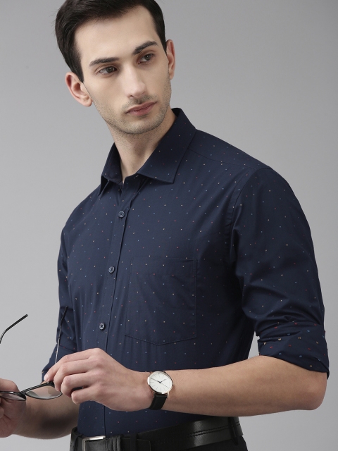 

Park Avenue Men Navy Blue Micro Ditsy Printed Slim Fit Pure Cotton Formal Shirt