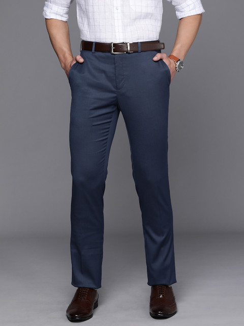 

Raymond Men Blue Textured Slim Fit Formal Trousers