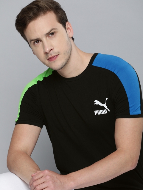 

Puma Men Black Slim Fit Iconic T7 T-shirt with Panel Sleeves