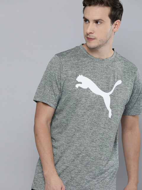 

Puma Men Grey & White Brand Logo Printed Heather Cat Short Sleeve Training T-shirt