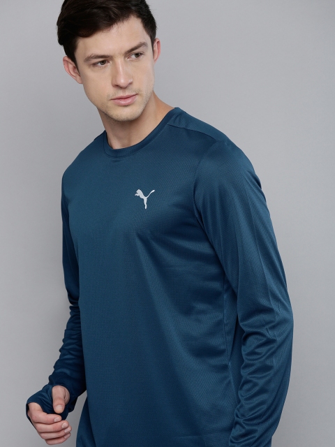 

Puma Men Teal Blue Self Design Running T-shirt