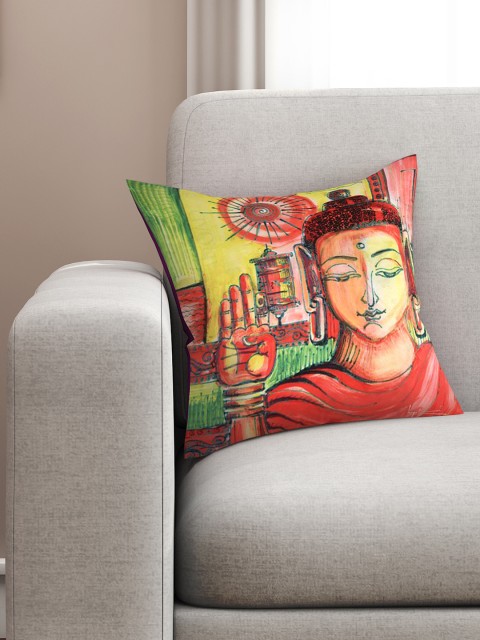 

SEJ by Nisha Gupta Red Single Printed 16" X 16" Silk Square Cushion Cover