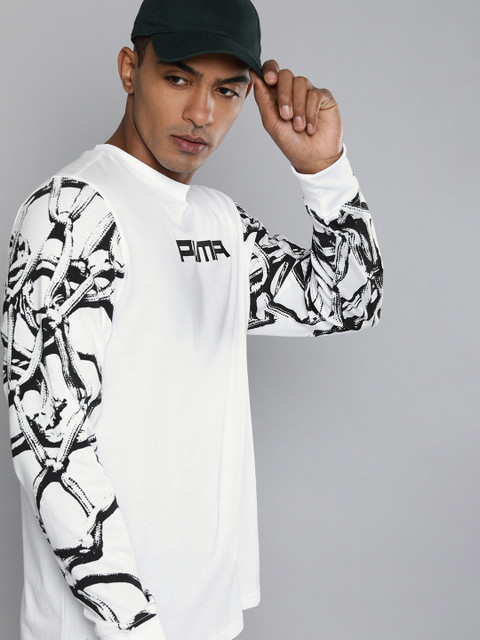 

PUMA Hoops Men White & Black Printed 4th Quarter Pure Cotton T-shirt