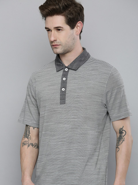 

Puma Men White & Black Anti-Humidite Striped CLOUDSPUN Polo Collar Golf T-shirt