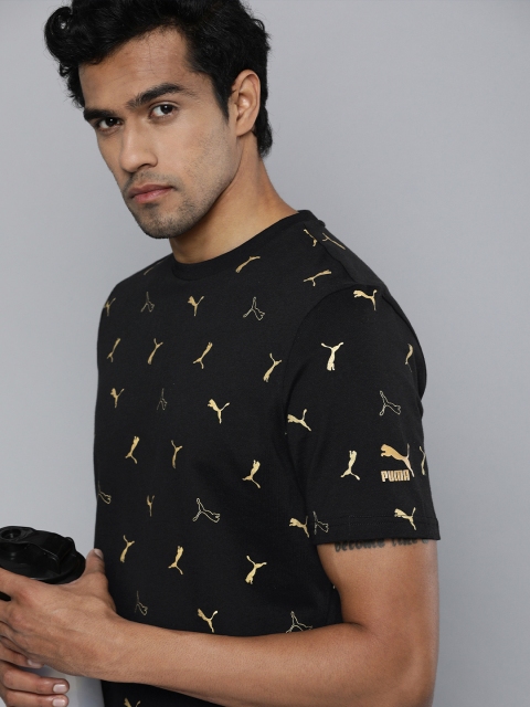 

Puma Men Black & Cream-Coloured Classics Graphics Brand Logo Printed AOP T-shirt