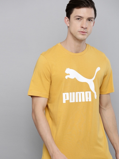 

Puma Men Yellow White Classics Brand Logo Printed Pure Cotton T-shirt